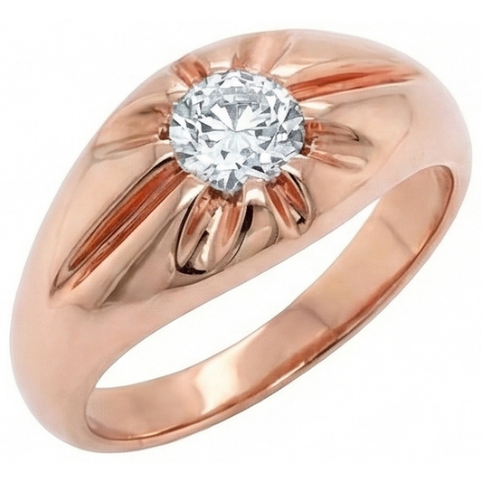 Bague Gypsy Or Rose Solitaire Rond Réel Diamant Taille Ancienne Mine 1 Carat