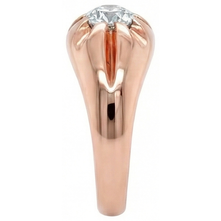 Bague Gypsy Or Rose Solitaire Rond Réel Diamant Taille Ancienne Mine 1 Carat
