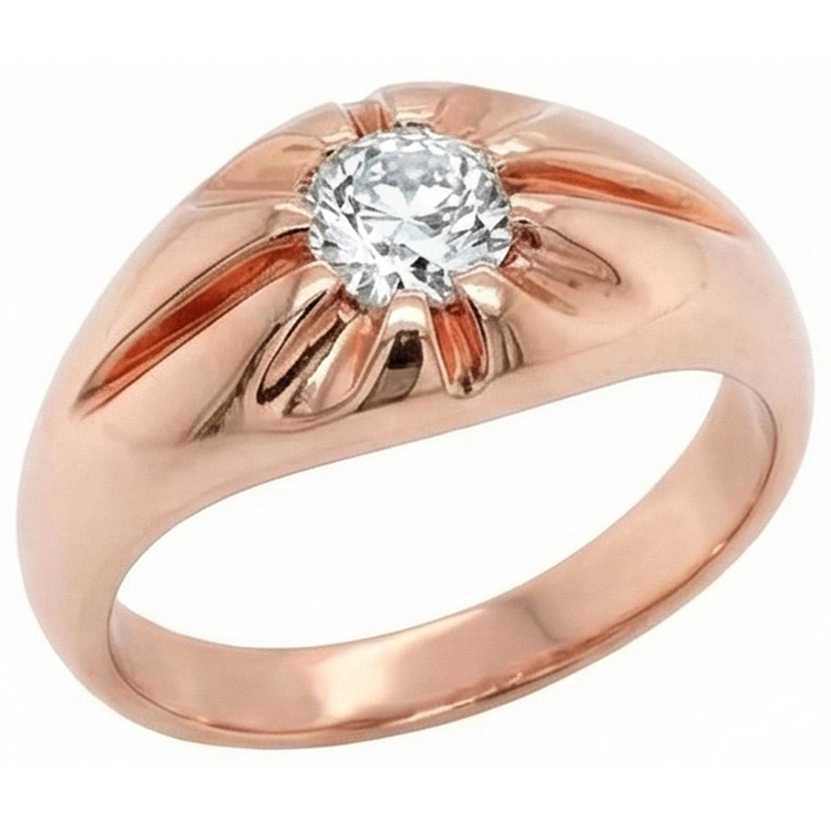 Bague Gypsy Or Rose Solitaire Rond Réel Diamant Taille Ancienne Mine 1 Carat