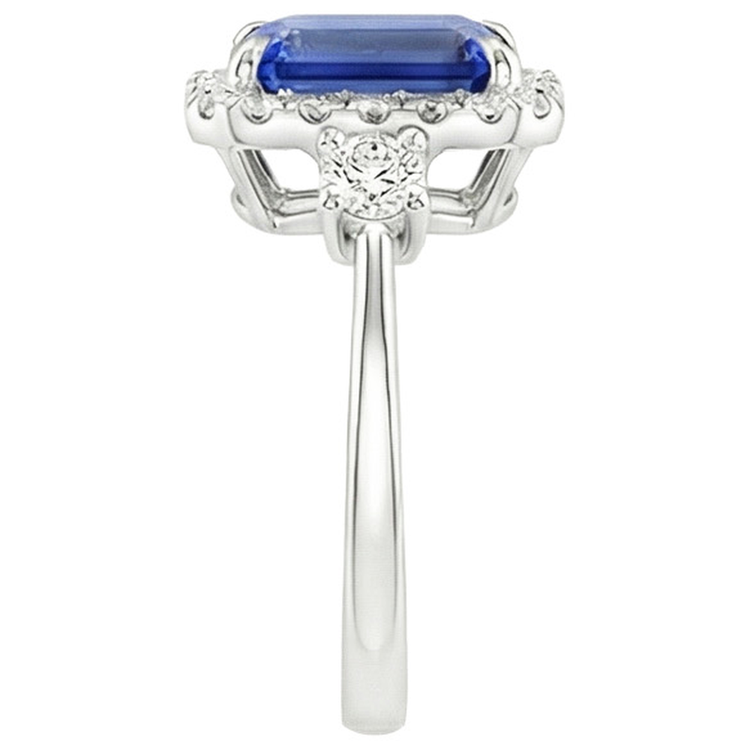 Bague Halo 3 Pierres Saphir Bleu Radiant & Diamant Naturels Extraits des Mines ( et non cultivés en laboratoire ) 4.50 Carats