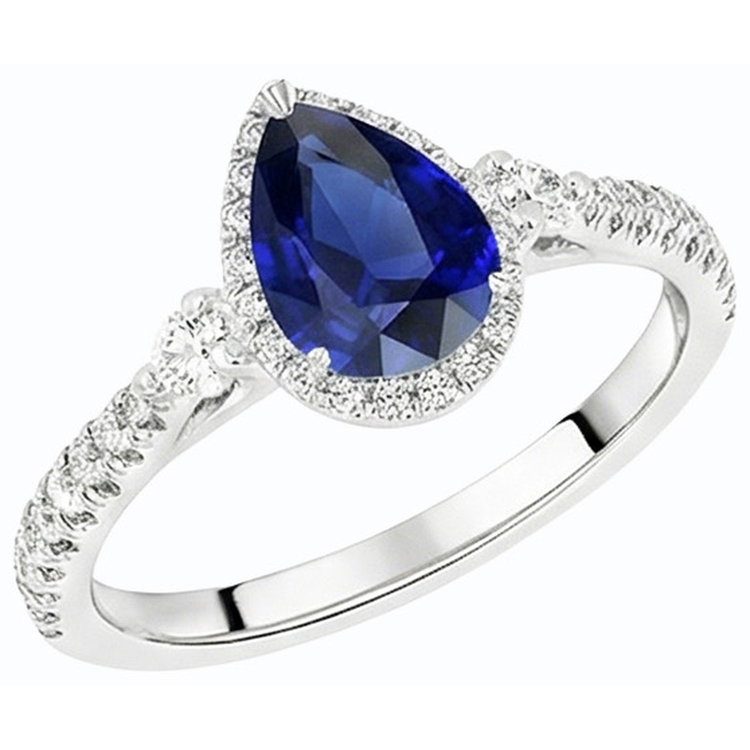 Bague Halo Anniversaire Ceylan Saphir & Diamants Bijoux 5 Carats