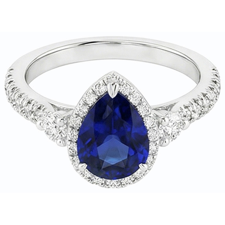 Bague Halo Anniversaire Ceylan Saphir & Diamants Bijoux 5 Carats