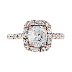 Bague Halo Anniversaire Coussin Taille Ancienne Réel Diamant 3.90 Carats Or Rose
