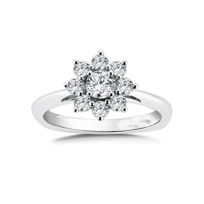 Bague Halo Anniversaire Réel Diamant Style Fleur 2.60 Carats Or Blanc 14K