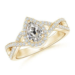 Bague Halo Anniversaire Véritable Diamant Taille Ancienne Poire & Rond 2.50 Carats