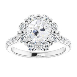 Bague Halo Avec Accents Naturel Diamant Taille Ancienne Sertie De Griffes Or 9.50 Carats