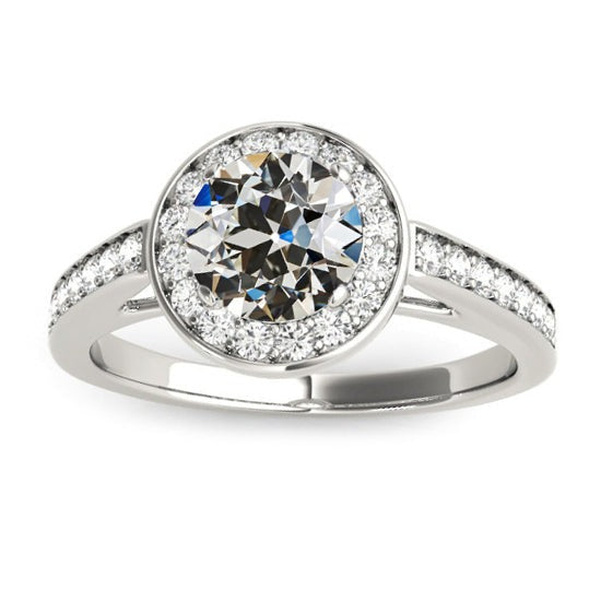 Bague Halo Avec Accents Rond Vieux mineur Réel Diamant 4 Carats Ensemble Cathédrale