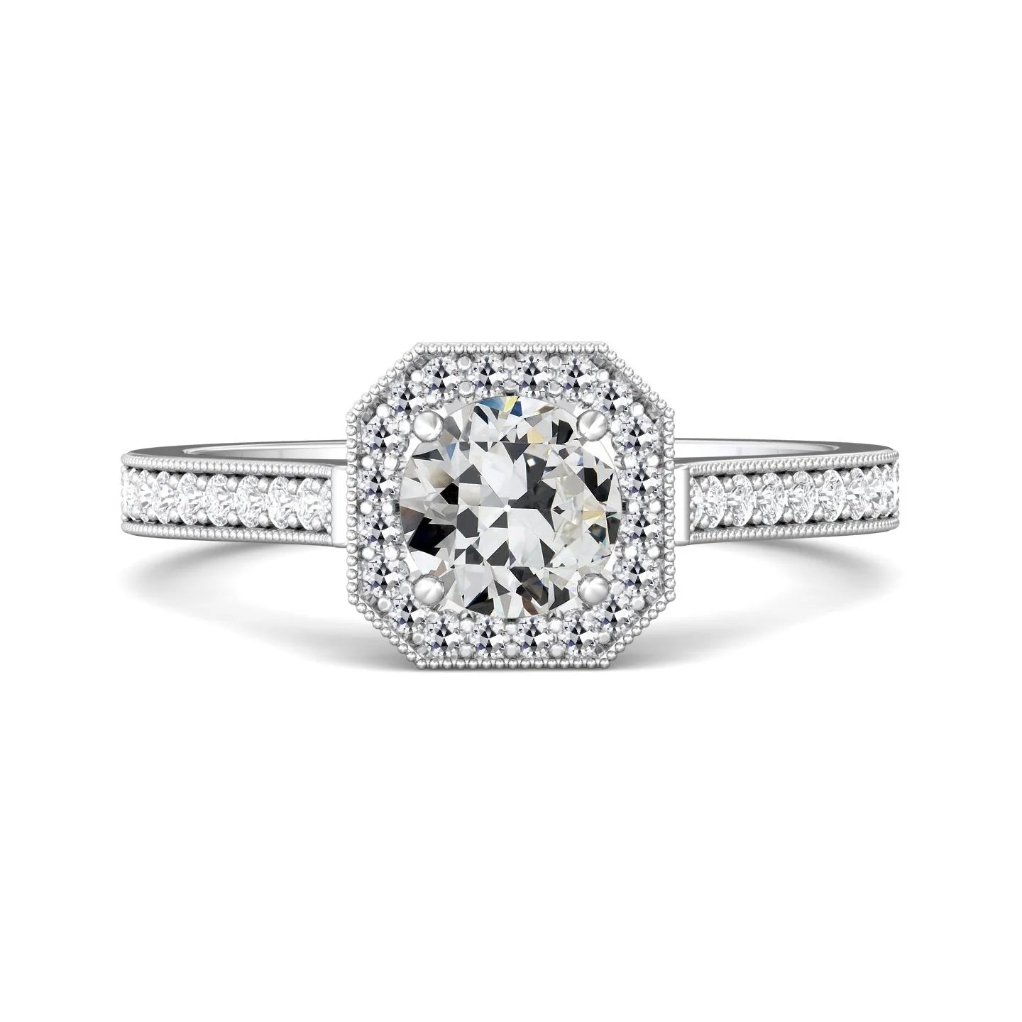 Bague Halo Bague Ronde Réel Diamant Taille Vieille Mine Avec Accents 3.50 Carats