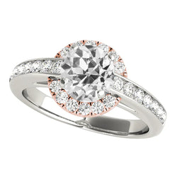 Bague Halo Bicolore Ronde Réel Diamants Taille Ancienne Mine 4.50 Carats Serti Canal