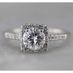 Bague Halo Carrée Accentuée De Réel Diamants 1.50 Carats Or Blanc