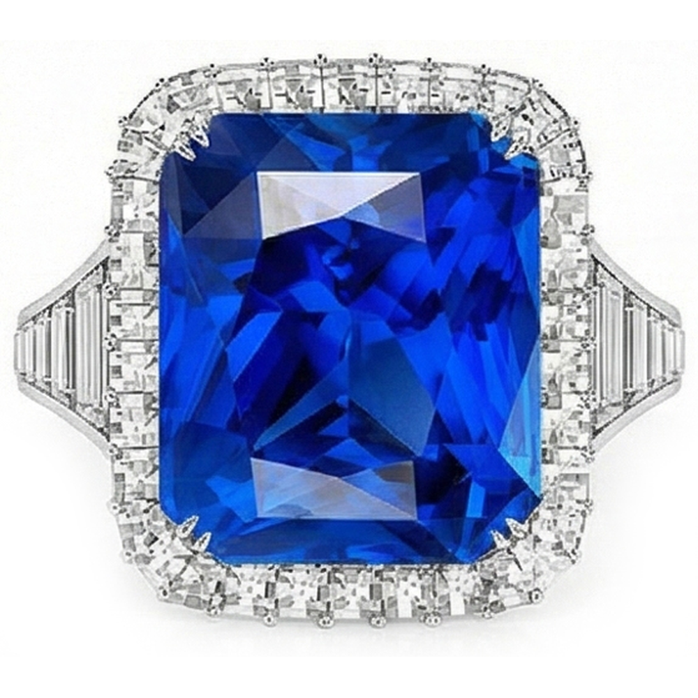 naturel radiant saphir 5carats bague angle de côté