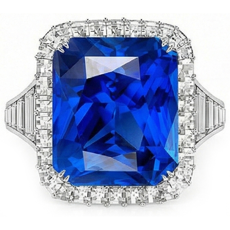 naturel radiant saphir 5carats bague angle de côté