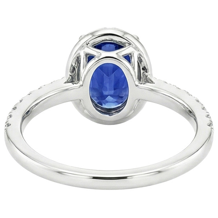 Bague Halo Ceylan Saphir Taille Ovale & Diamants Ronds 3.25 Carats