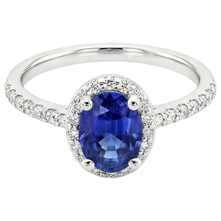 Bague Halo Ceylan Saphir Taille Ovale & Diamants Ronds 3.25 Carats