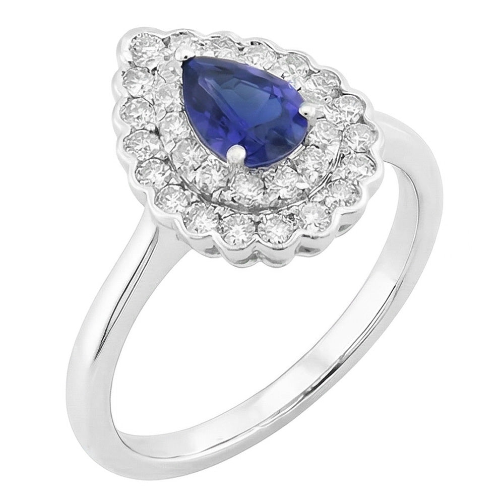 Bague Halo Cluster Poire Saphir