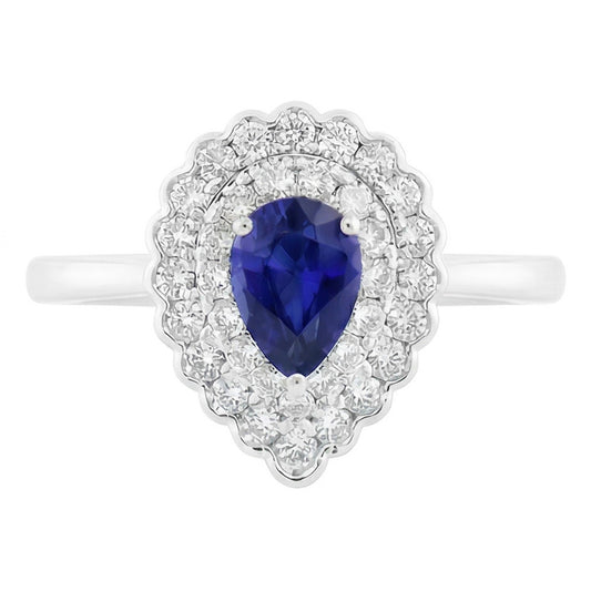 Bague Halo Cluster Poire Saphir