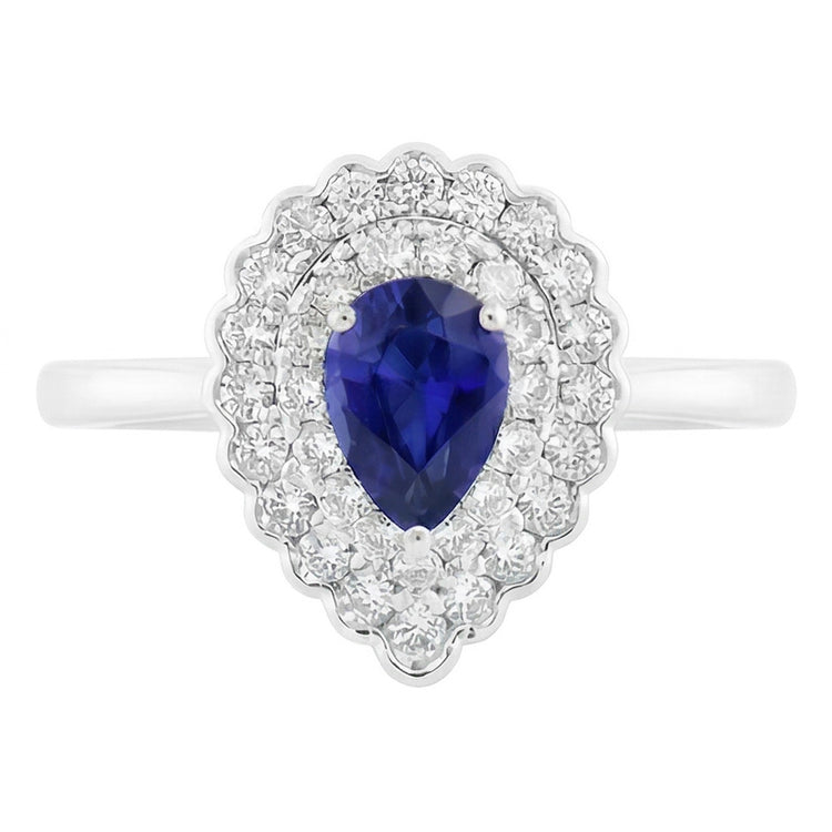 Bague Halo Cluster Poire Saphir