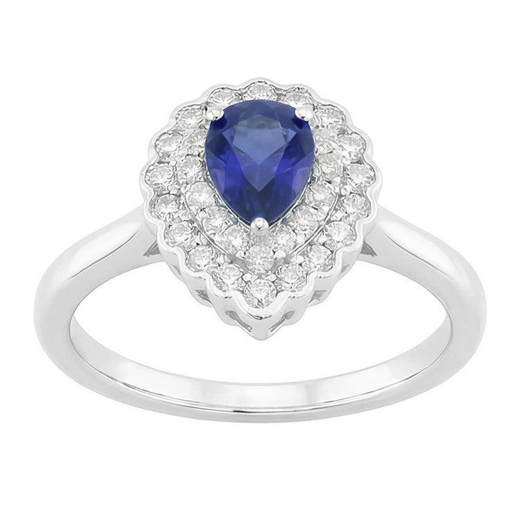 Bague Halo Cluster Poire Saphir