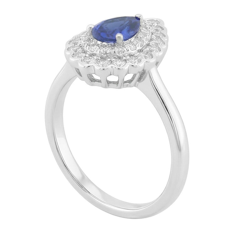 Bague Halo Cluster Poire Saphir
