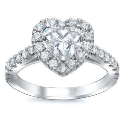 Bague Halo Coeur & Réel Diamant Rond 2.90 Carats Or Blanc 14K