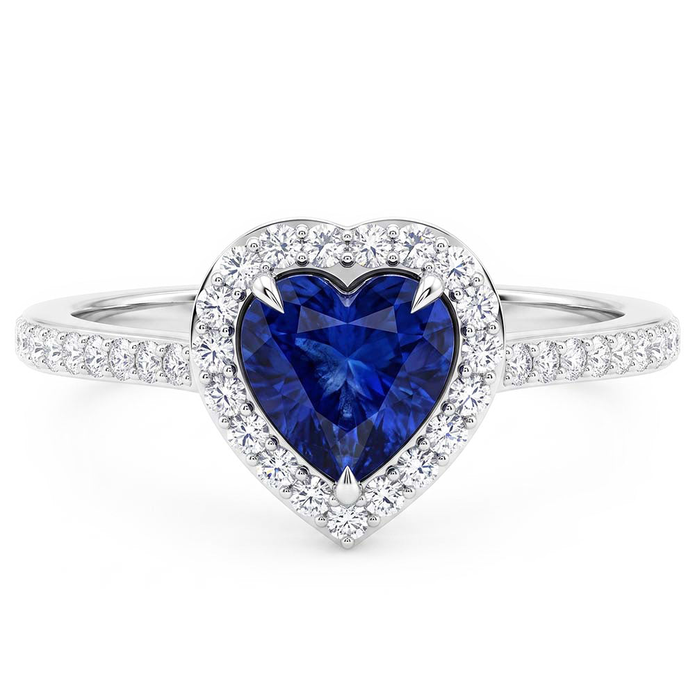Bague Halo Coeur Saphir Sertie Diamants 3 Carats Bijoux Femme