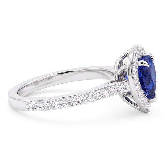 Bague Halo Coeur Saphir Sertie Diamants 3 Carats Bijoux Femme