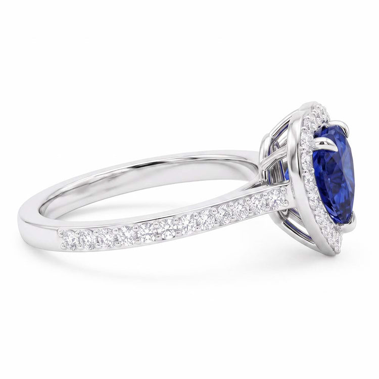 Bague Halo Coeur Saphir Sertie Diamants 3 Carats Bijoux Femme