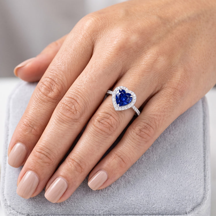 Bague Halo Coeur Saphir Sertie Diamants 3 Carats Bijoux Femme