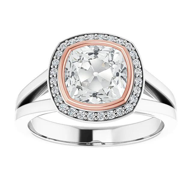 Bague Halo Coussin Ancienne Mine Cut Véritable Diamond Bezel Split Shank 7.50 Carats