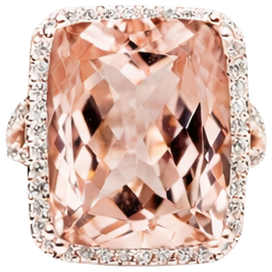 Bague Halo Coussin Morganite Et Diamant 13.90 Ct Or Rose