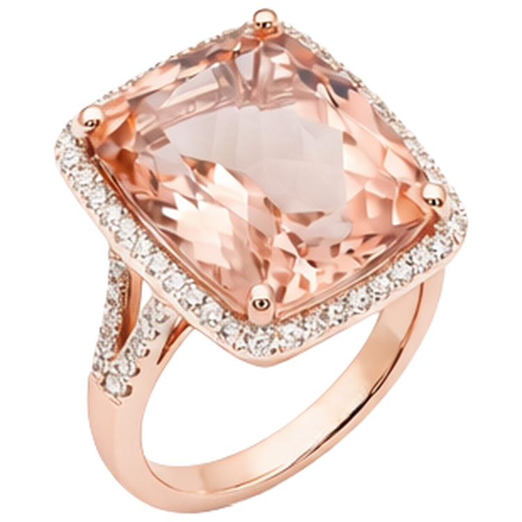 Bague Halo Coussin Morganite Et Diamant 13.90 Ct Or Rose