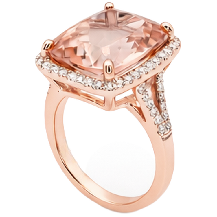 Bague Halo Coussin Morganite Et Diamant 13.90 Ct Or Rose