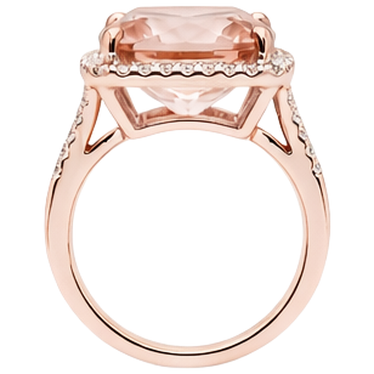 Bague Halo Coussin Morganite Et Diamant 13.90 Ct Or Rose