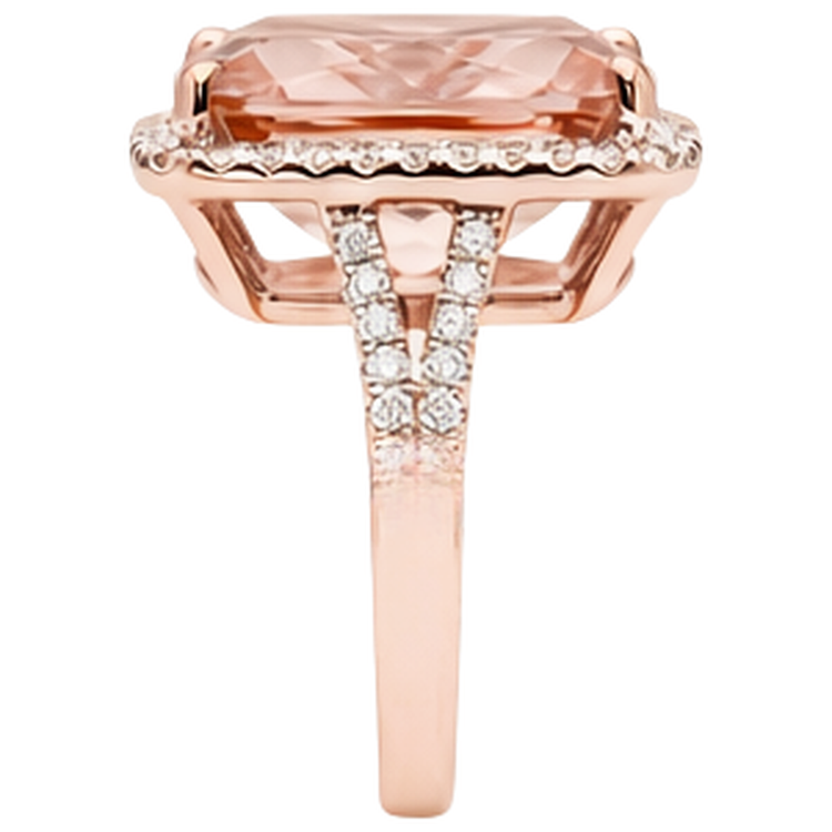 Bague Halo Coussin Morganite Et Diamant 13.90 Ct Or Rose