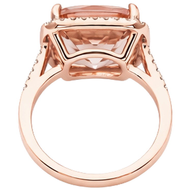 Bague Halo Coussin Morganite Et Diamant 13.90 Ct Or Rose