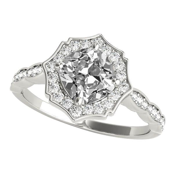 Bague Halo Coussin Old Cut Réel Diamant Style Étoile Bijoux en Or 7.50 Carats