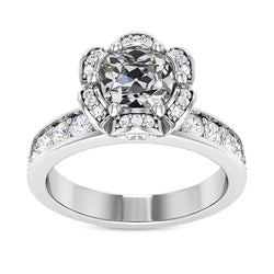 Bague Halo Coussin Réel Diamant Taille Ancienne Bague Fleur Canal Sertie 5 Carats