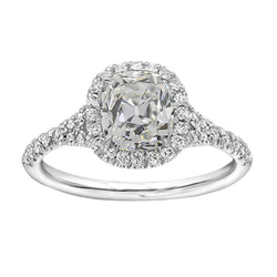 Bague Halo Coussin Réel Diamant Vieux Mineur Or Blanc 3.90 Carats Pavé