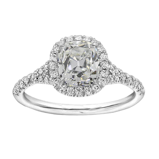Bague Halo Coussin Réel Diamant Vieux Mineur Or Blanc 3.90 Carats Pavé