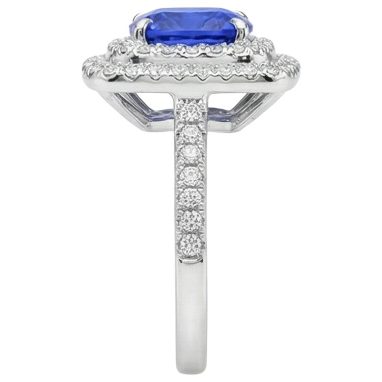 Bague Halo Coussin Tanzanite Et Diamants 15 Ct Or Blanc 14K