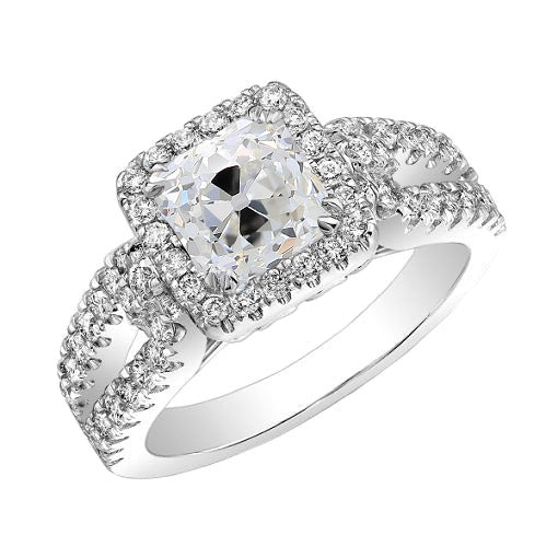 Bague Halo Coussin Vieux mineur Réel Diamant 2.50 Carats Double Tige