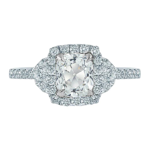 Bague Halo Cushion Old Cut Réel Diamant Rond 3.25 Carats Or Blanc 14K