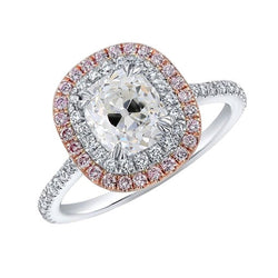 Bague Halo Cushion Vieux mineur Réel Diamant & Saphir Rose Or 3.50 Carats