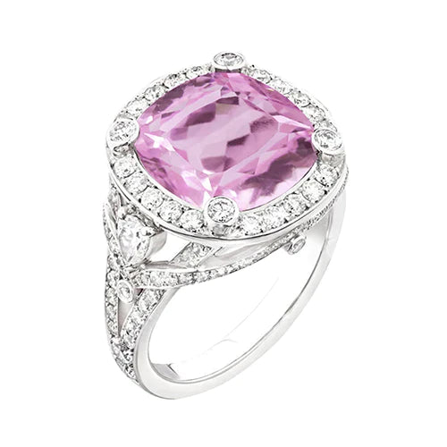 Bague Halo De Diamants En Pierre Kunzite