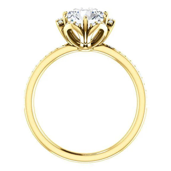 Bague Halo De Fiançailles Avec Réel Diamant Rond De 1.71 Carat De Style Fleur YG 14K