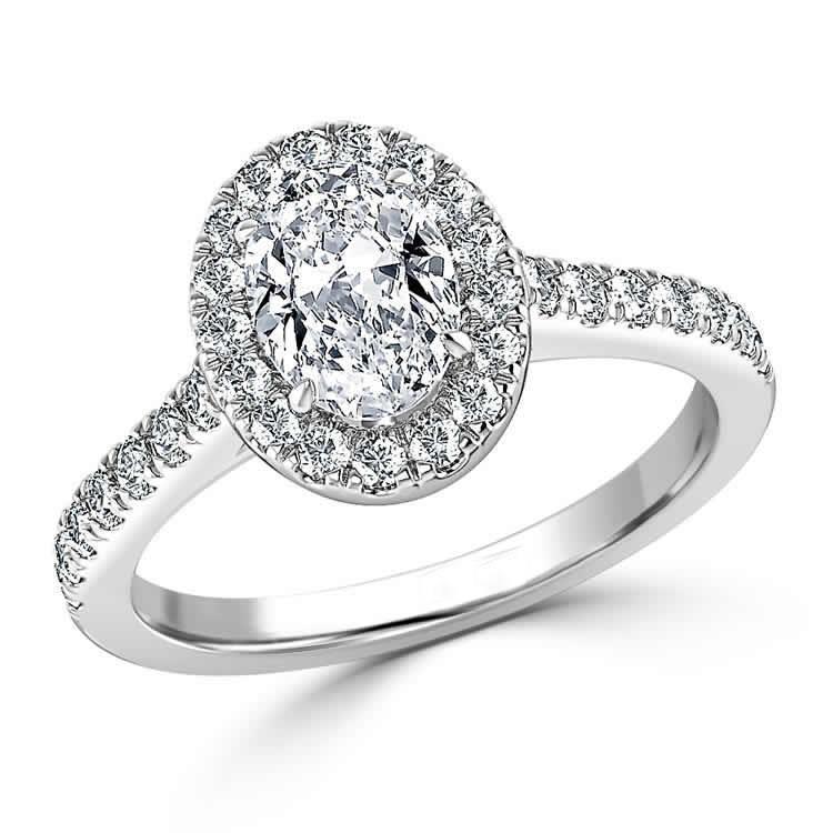 Bague Halo De Fiançailles Véritable Diamant Ovale Halo 2.34 Carats