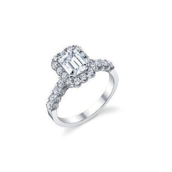 Bague Halo De Mariage Avec Emeraude Et Véritable Diamants Ronds De 2.60 Cts En Or Blanc
