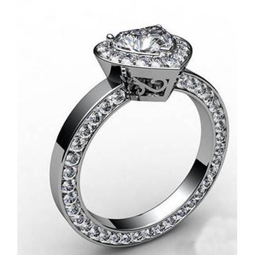 Bague Halo De Mariage En Forme De Coeur Et De Réel Diamants Ronds En Or Blanc 14K