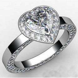 Bague Halo De Mariage En Forme De Coeur Et De Réel Diamants Ronds En Or Blanc 14K