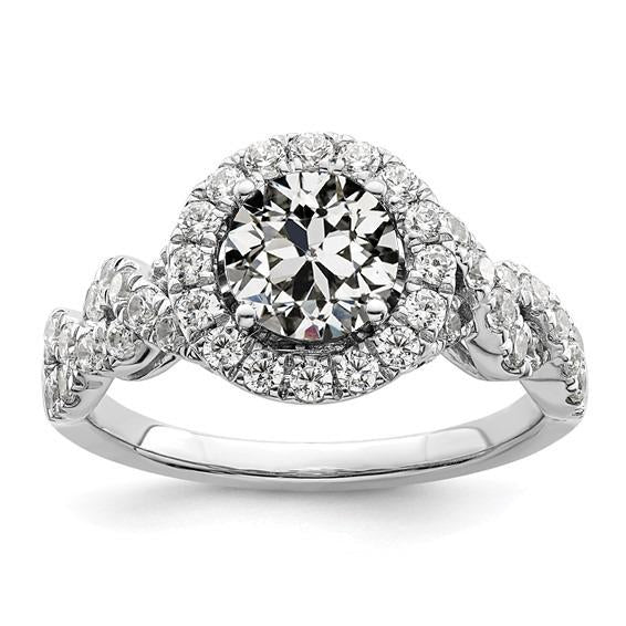 Bague Halo De Naturel Diamants Européens Anciens Ronds 3.75 Carats Style Infini